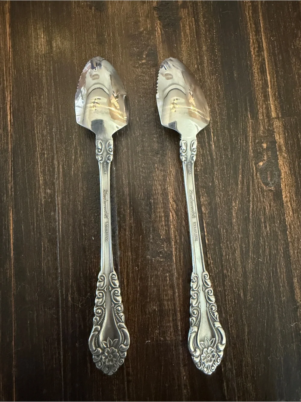 Lot of 2 Continental Stainless Korea Pie Cake Servers Serrated Floral 6.75”